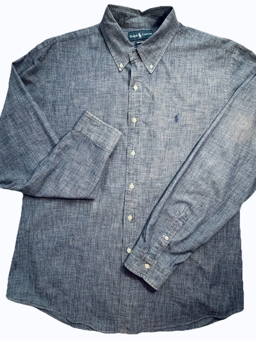 Ralph Lauren Men’s XXL Blue Denim Chambray Button Down Shirt custom fit 2XL